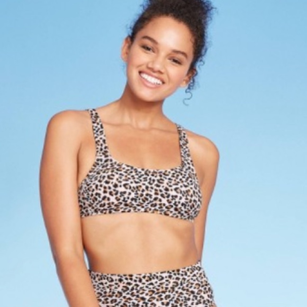 Xhilaration Ribbed Bralette Leopard Animal Print Bikini Top Size M